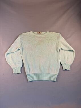 Vintage Haberdasher Sweater Womens S Green Balloon Sleeve Metallic Knit Floral